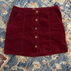 🟣Burgundy Corduroy Button Front Skirt Size Small Alter It State